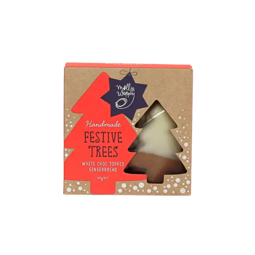 Gingerbread Festive Tree White Choc Topped Christmas Cookies 145g x 12 Carton