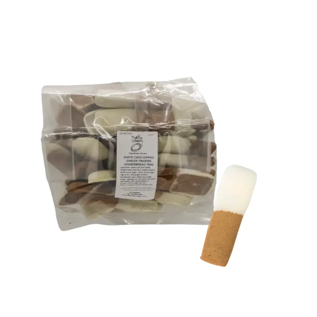 Gingerbread White Choc Dipped Ginger Fingers Cookies 17g Bulk Small 750g Bag