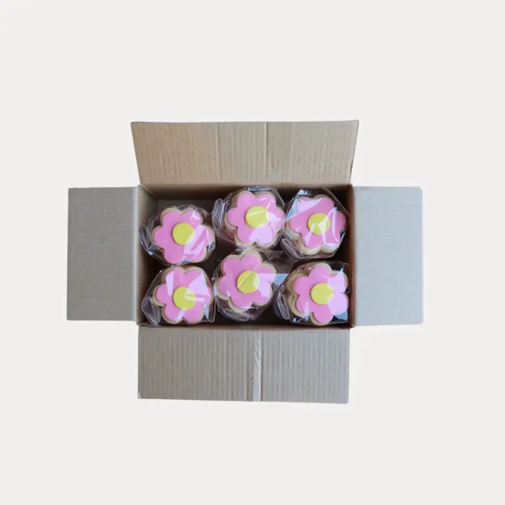 Shortbread Pink Daisy Iced Cookies 58g Cafe Bulk 6/Pk x 6 Carton